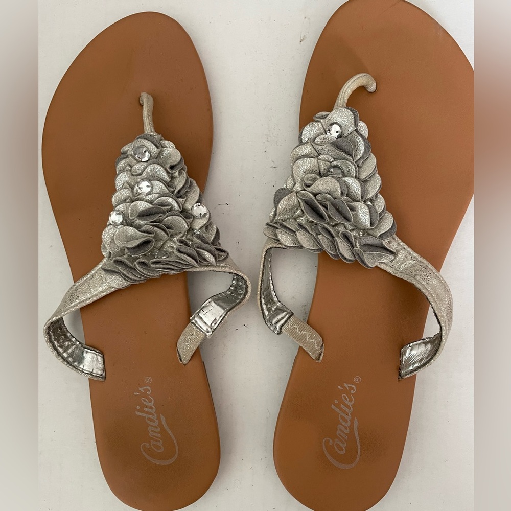 CANDIES silver Flat Thong Sandals